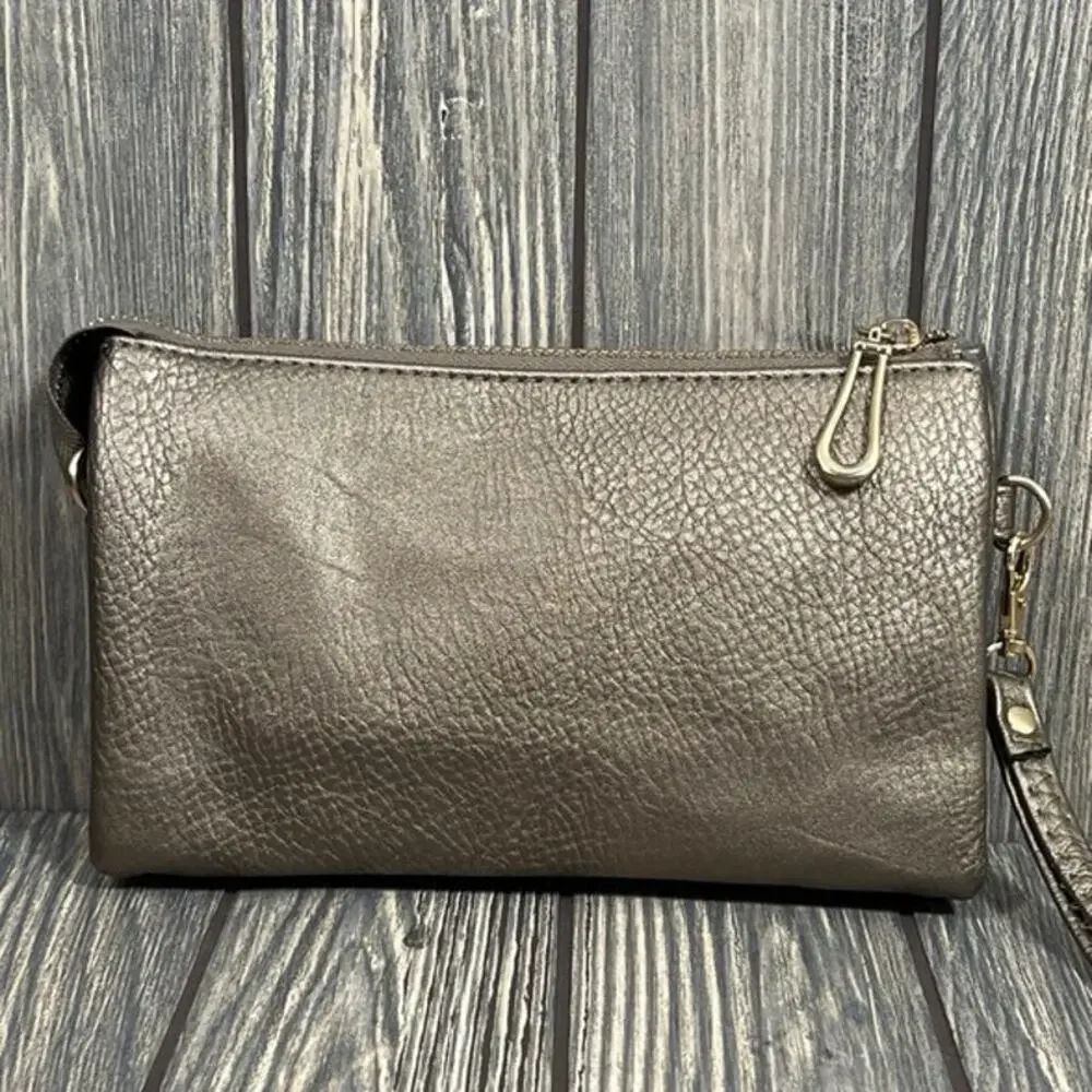 Kate Spade Crossbody Purse Wallet Wristlet Metallic Leather Pebbled Soft Pockets